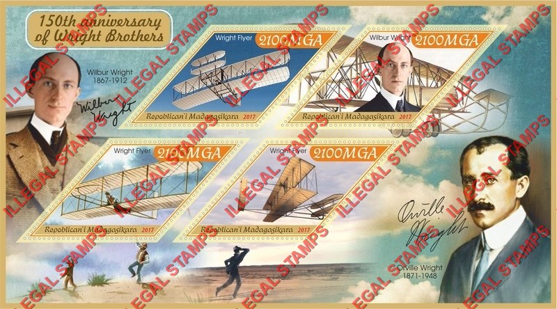 Madagascar 2017 Wright Brothers Airplanes Illegal Stamp Souvenir Sheet of 4
