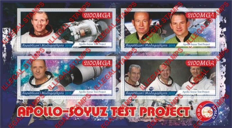 Madagascar 2018 Apollo-Soyuz Test Project Illegal Stamp Souvenir Sheet of 4