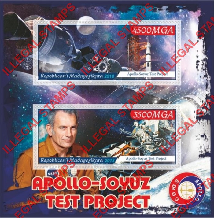 Madagascar 2018 Apollo-Soyuz Test Project Illegal Stamp Souvenir Sheet of 2