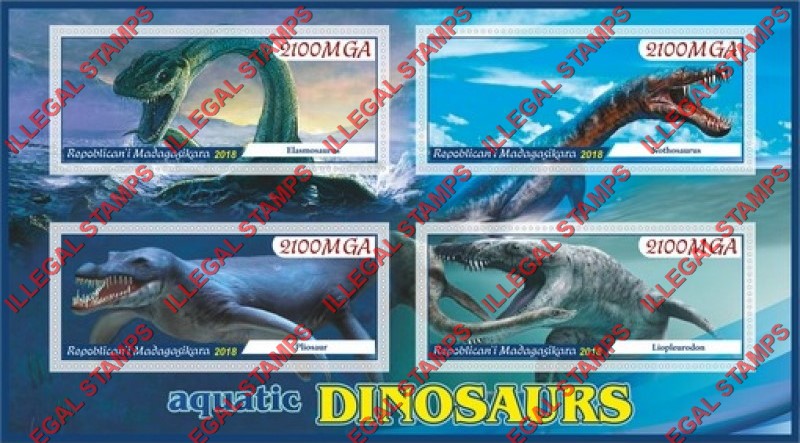 Madagascar 2018 Aquatic Dinosaurs Illegal Stamp Souvenir Sheet of 4