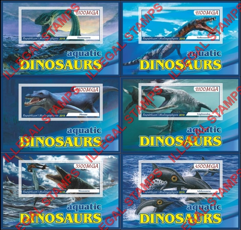 Madagascar 2018 Aquatic Dinosaurs Illegal Stamp Souvenir Sheets of 1