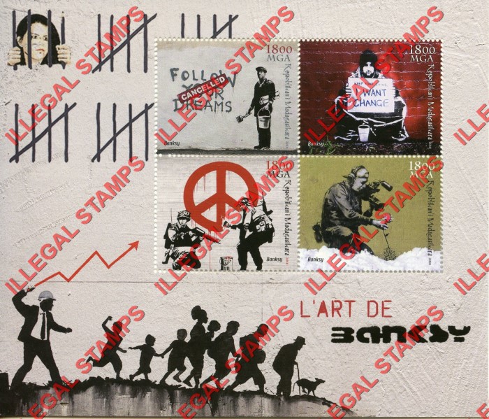 Madagascar 2018 Art of Banksy Illegal Stamp Souvenir Sheet of 4