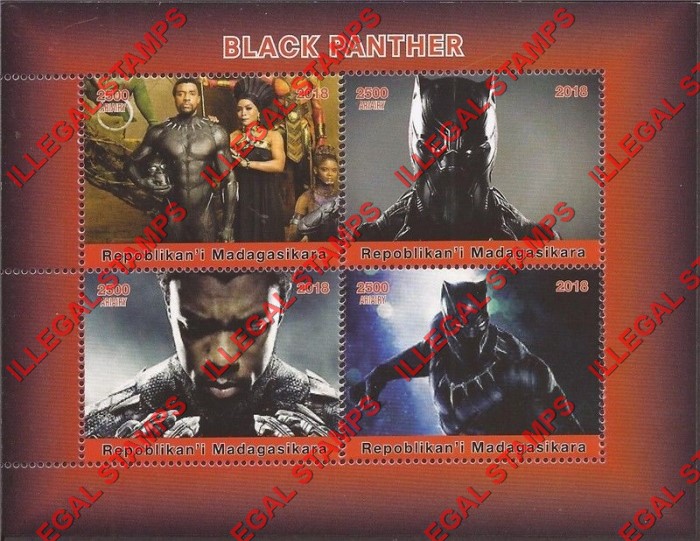 Madagascar 2018 Black Panther Movie Illegal Stamp Souvenir Sheet of 4