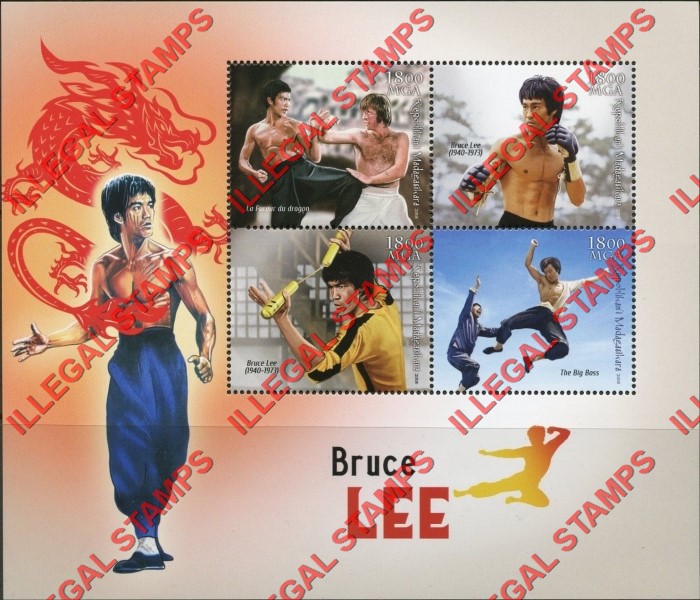Madagascar 2018 Bruce Lee Illegal Stamp Souvenir Sheet of 4