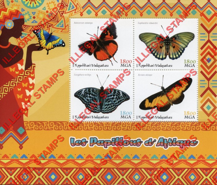 Madagascar 2018 Butterflies Illegal Stamp Souvenir Sheet of 4