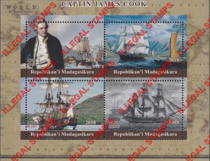 Madagascar 2018 Captain James Cook Illegal Stamp Souvenir Sheet of 4