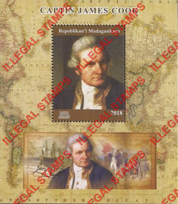 Madagascar 2018 Captain James Cook Illegal Stamp Souvenir Sheet of 1
