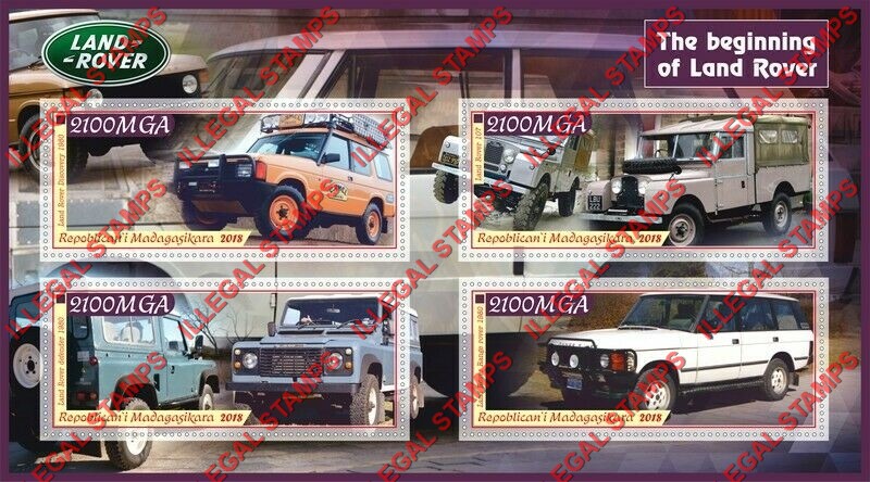 Madagascar 2018 Cars Land Rover Illegal Stamp Souvenir Sheet of 4