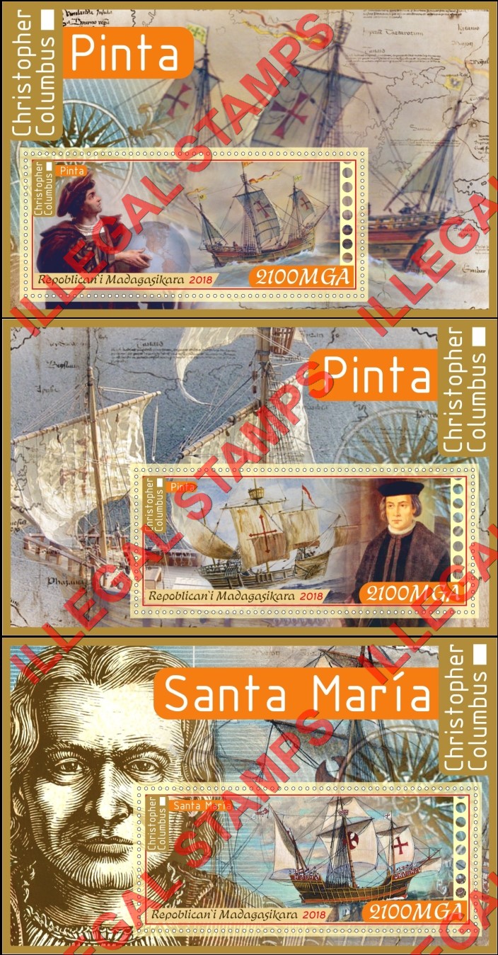 Madagascar 2018 Christopher Columbus Illegal Stamp Souvenir Sheets of 1 (Part 1)