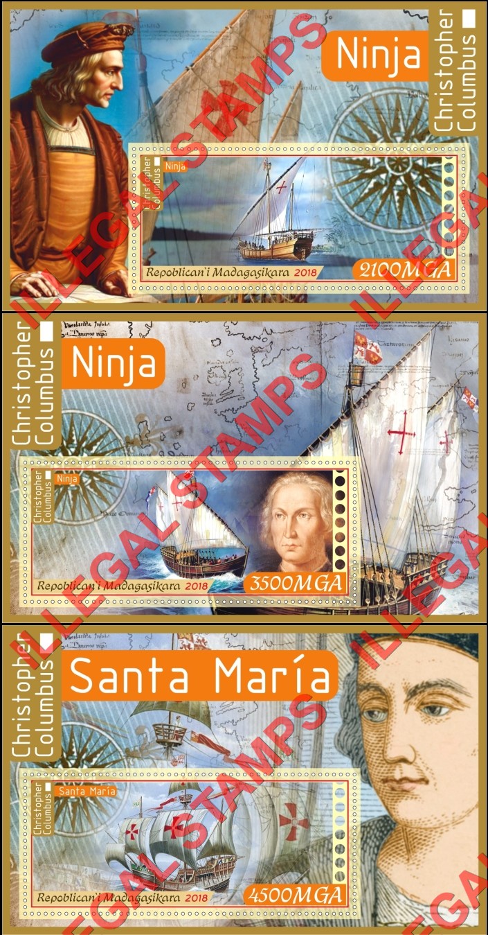 Madagascar 2018 Christopher Columbus Illegal Stamp Souvenir Sheets of 1 (Part 1)