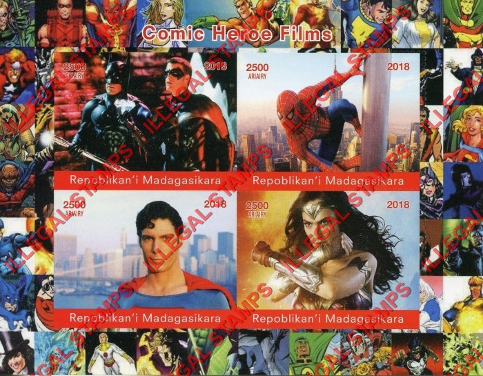 Madagascar 2018 Comic Hero Movies Illegal Stamp Souvenir Sheet of 4