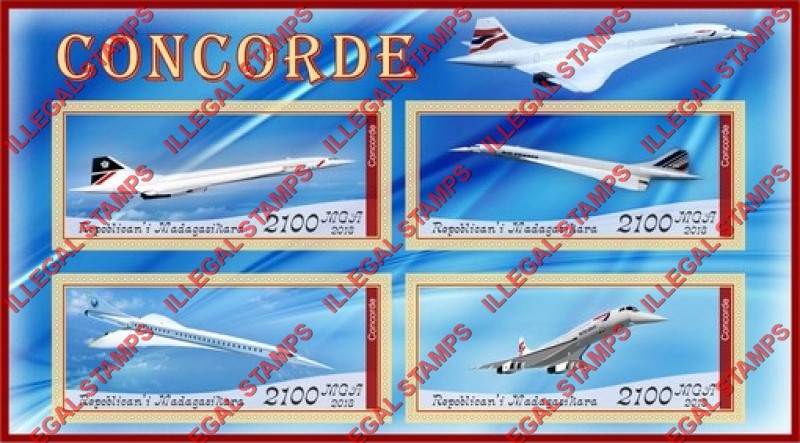 Madagascar 2018 Concorde (different) Illegal Stamp Souvenir Sheet of 4