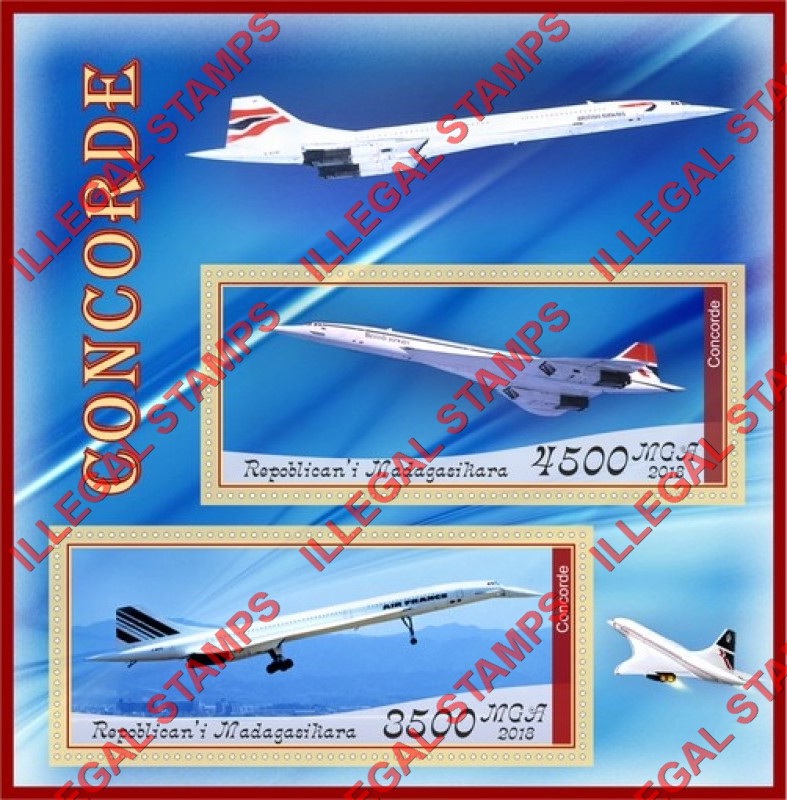 Madagascar 2018 Concorde (different) Illegal Stamp Souvenir Sheet of 2