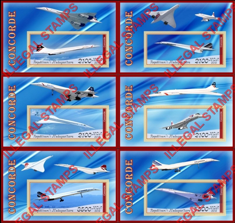 Madagascar 2018 Concorde (different) Illegal Stamp Souvenir Sheets of 1