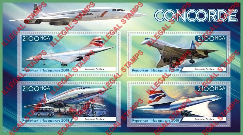 Madagascar 2018 Concorde Illegal Stamp Souvenir Sheet of 4