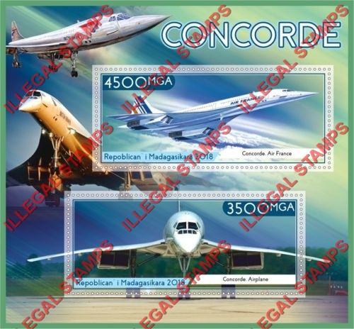 Madagascar 2018 Concorde Illegal Stamp Souvenir Sheet of 2
