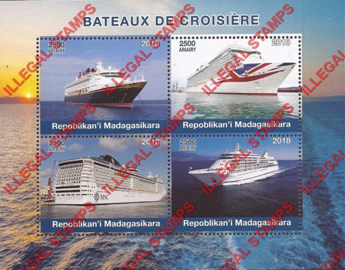 Madagascar 2018 Cruise Ships Illegal Stamp Souvenir Sheet of 4