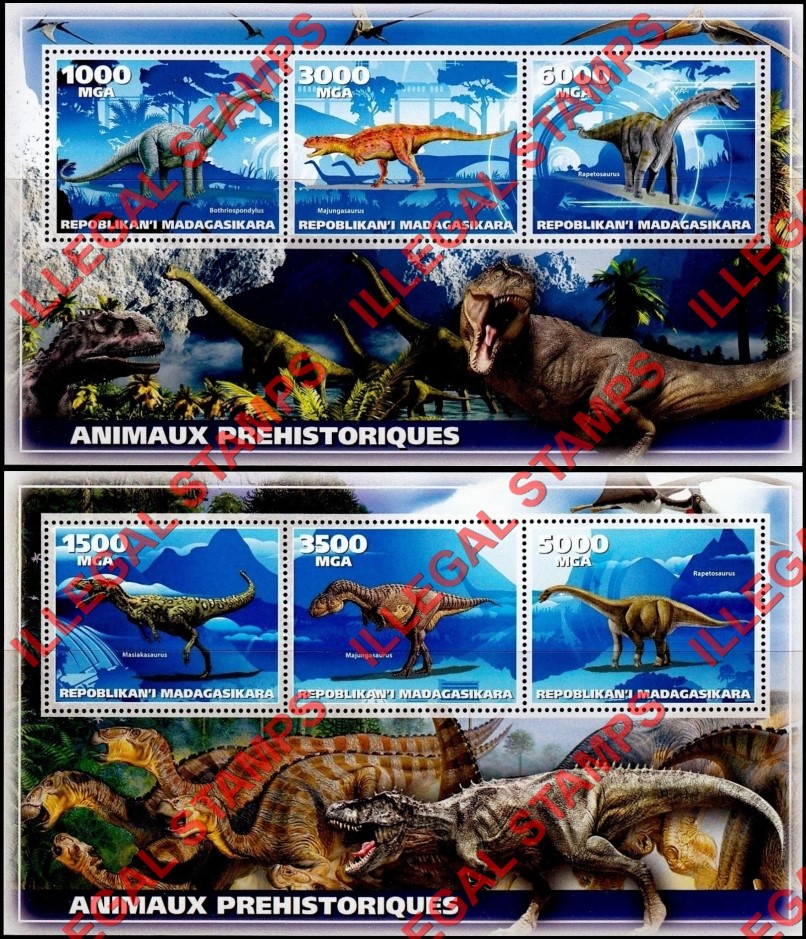 Madagascar 2018 Dinosaurs Illegal Stamp Souvenir Sheets of 3 with no Date