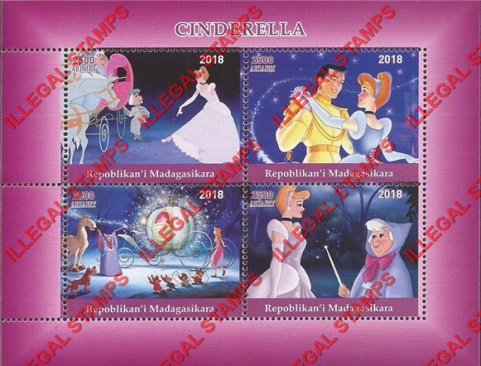 Madagascar 2018 Disney Cinderella Illegal Stamp Souvenir Sheet of 4