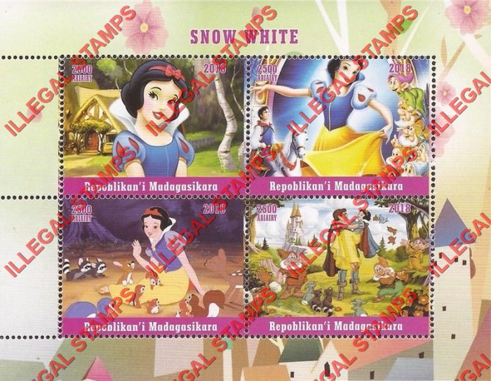 Madagascar 2018 Disney Snow White Illegal Stamp Souvenir Sheet of 4