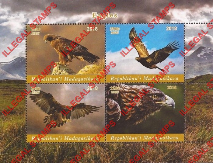 Madagascar 2018 Eagles Illegal Stamp Souvenir Sheet of 4