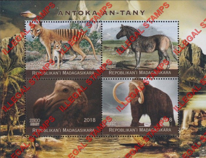 Madagascar 2018 Extinct Animals Illegal Stamp Souvenir Sheet of 4