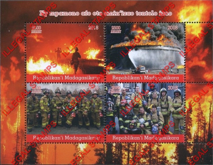 Madagascar 2018 Fire Fighters Illegal Stamp Souvenir Sheet of 4