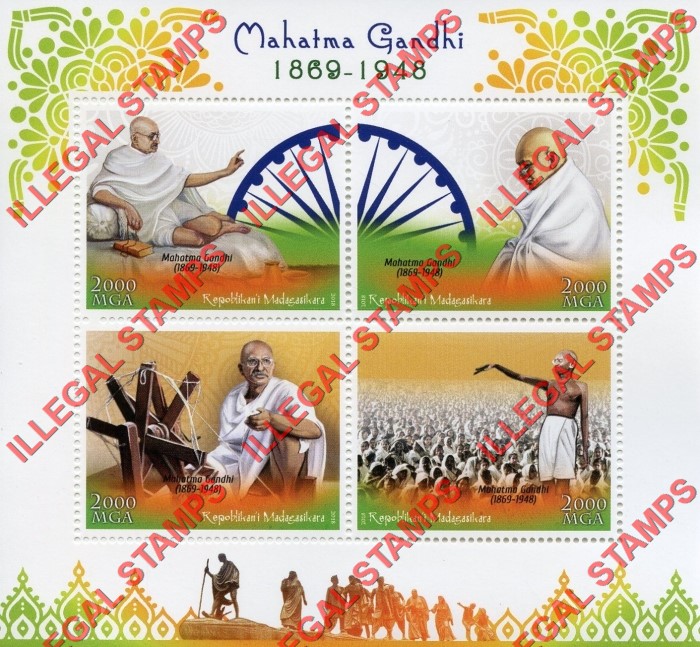 Madagascar 2018 Mahatma Gandhi Illegal Stamp Souvenir Sheet of 4