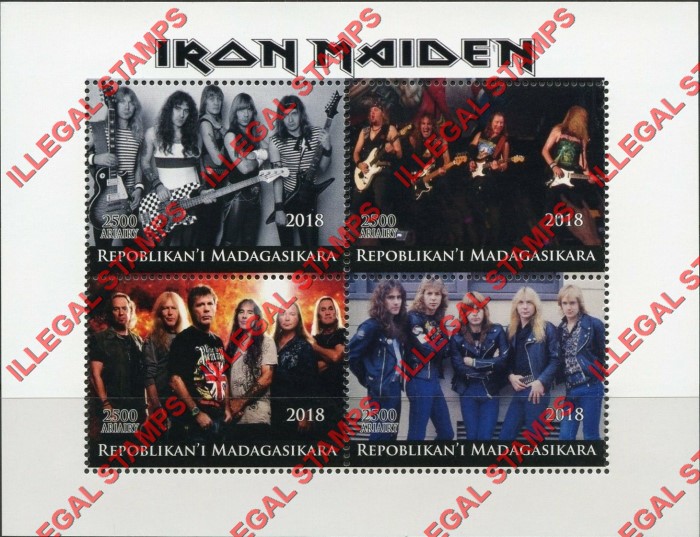 Madagascar 2018 Iron Maiden Illegal Stamp Souvenir Sheet of 4