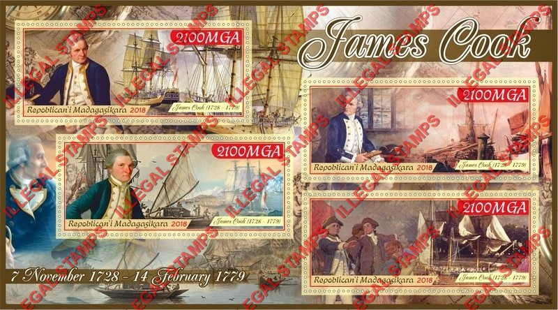 Madagascar 2018 James Cook Illegal Stamp Souvenir Sheet of 4
