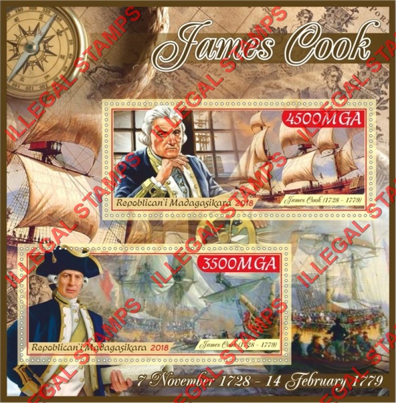 Madagascar 2018 James Cook Illegal Stamp Souvenir Sheet of 2
