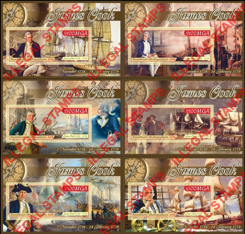 Madagascar 2018 James Cook Illegal Stamp Souvenir Sheets of 1