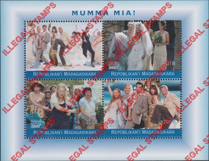 Madagascar 2018 Mamma Mia Illegal Stamp Souvenir Sheet of 4