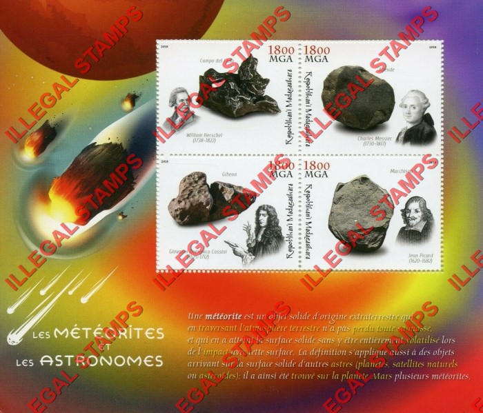 Madagascar 2018 Meteorites and Astronomers Illegal Stamp Souvenir Sheet of 4
