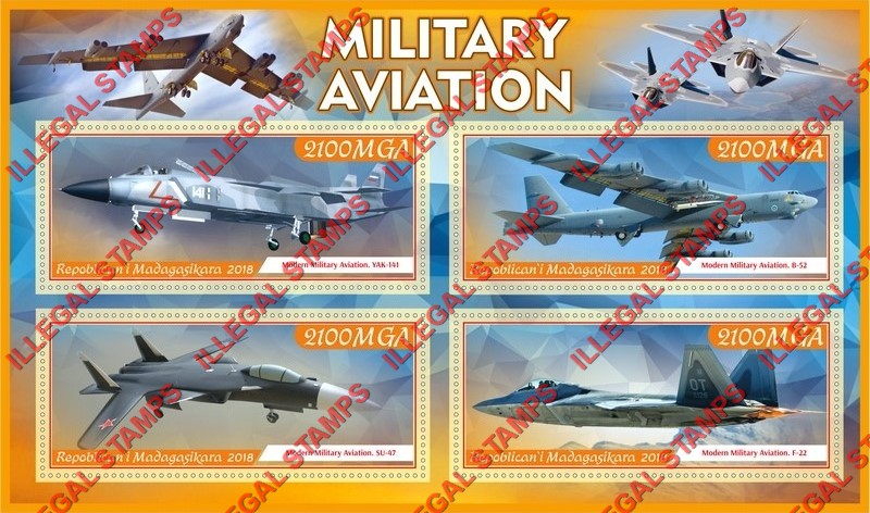 Madagascar 2018 Military Aviation Illegal Stamp Souvenir Sheet of 4
