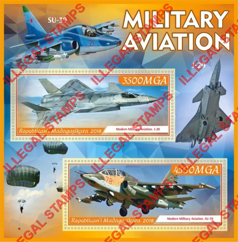 Madagascar 2018 Military Aviation Illegal Stamp Souvenir Sheet of 2