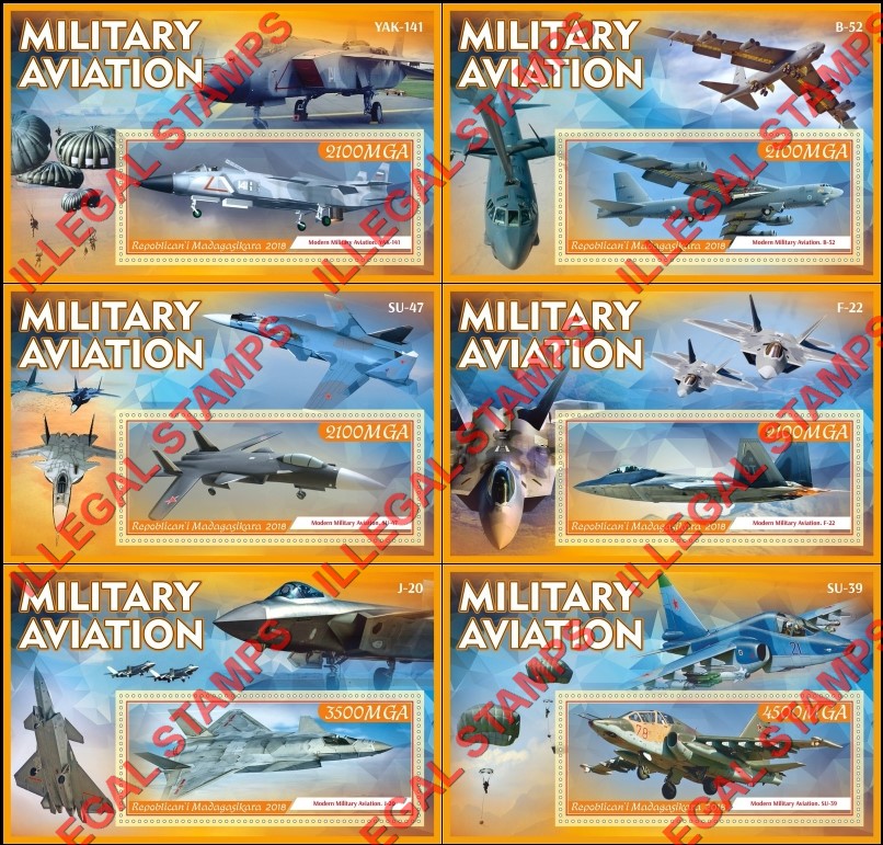 Madagascar 2018 Military Aviation Illegal Stamp Souvenir Sheets of 1
