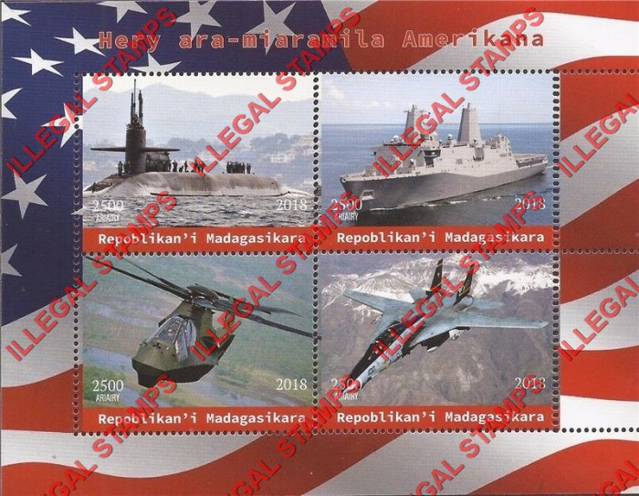 Madagascar 2018 American Military Transport Illegal Stamp Souvenir Sheet of 4