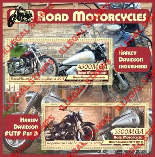 Madagascar 2018 Motorcycles Illegal Stamp Souvenir Sheet of 2