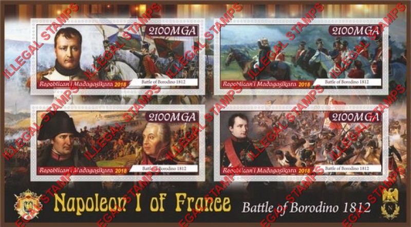 Madagascar 2018 Napoleon Battle of Borodino Illegal Stamp Souvenir Sheet of 4