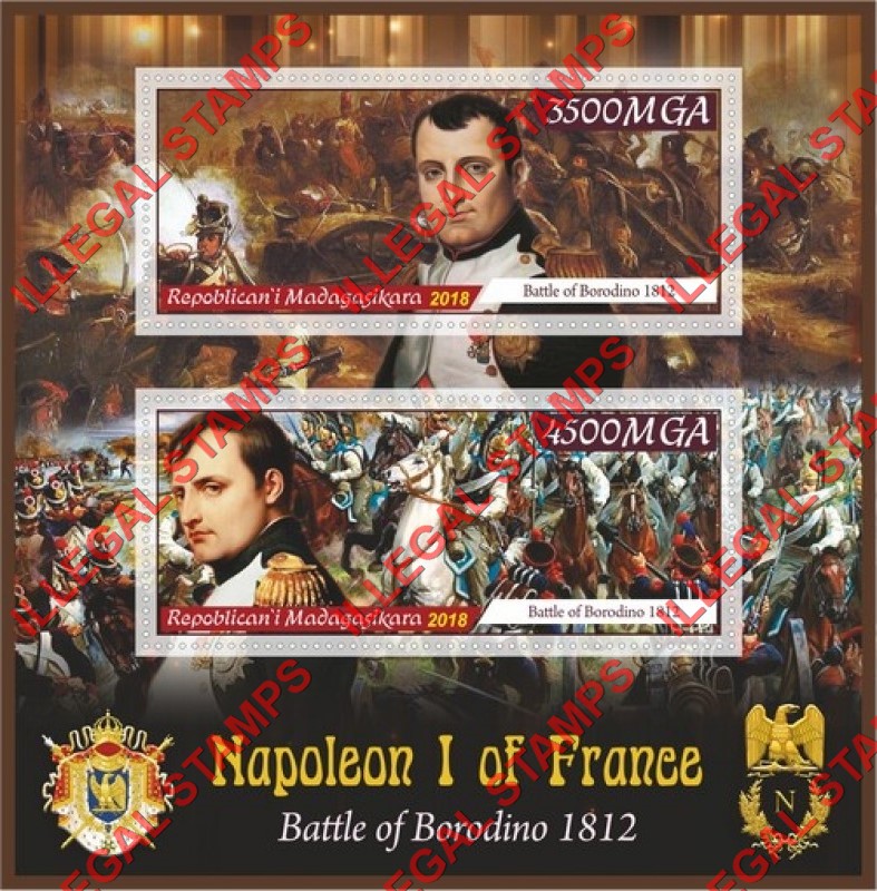 Madagascar 2018 Napoleon Battle of Borodino Illegal Stamp Souvenir Sheet of 2