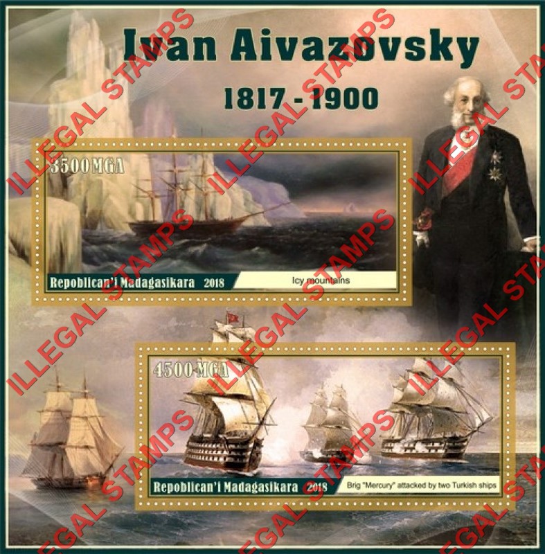 Madagascar 2018 Paintings by Ivan Aivazovsky Illegal Stamp Souvenir Sheet of 2