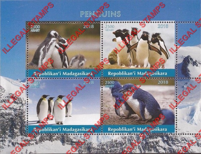 Madagascar 2018 Penguins Illegal Stamp Souvenir Sheet of 4