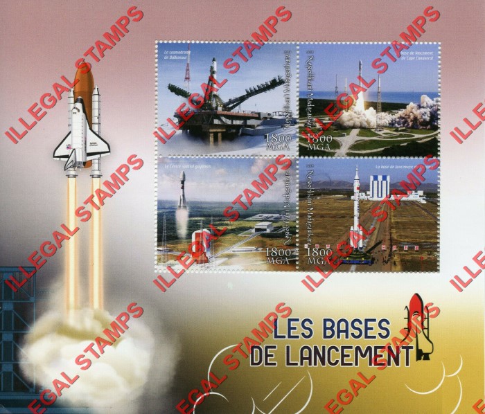 Madagascar 2018 Rocket Launch Bases Illegal Stamp Souvenir Sheet of 4