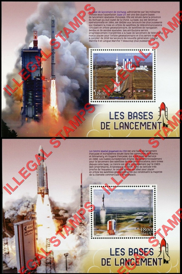Madagascar 2018 Rocket Launch Bases Illegal Stamp Souvenir Sheets of 1 (Part 1)