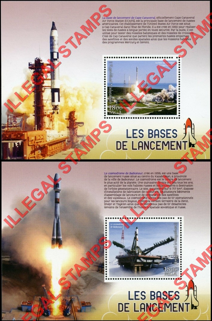 Madagascar 2018 Rocket Launch Bases Illegal Stamp Souvenir Sheets of 1 (Part 2)