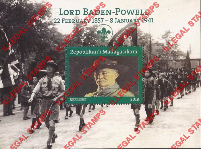 Madagascar 2018 Scouts Baden Powell Illegal Stamp Souvenir Sheet of 1