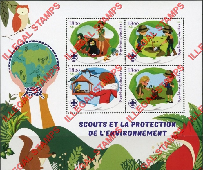 Madagascar 2018 Scouts Protection of the Environment Illegal Stamp Souvenir Sheet of 4