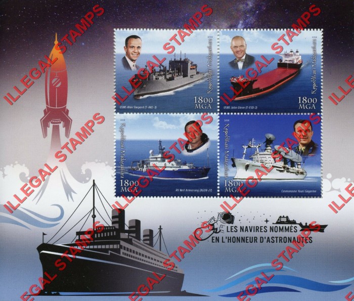 Madagascar 2018 Ships Named After Astronauts Illegal Stamp Souvenir Sheet of 4