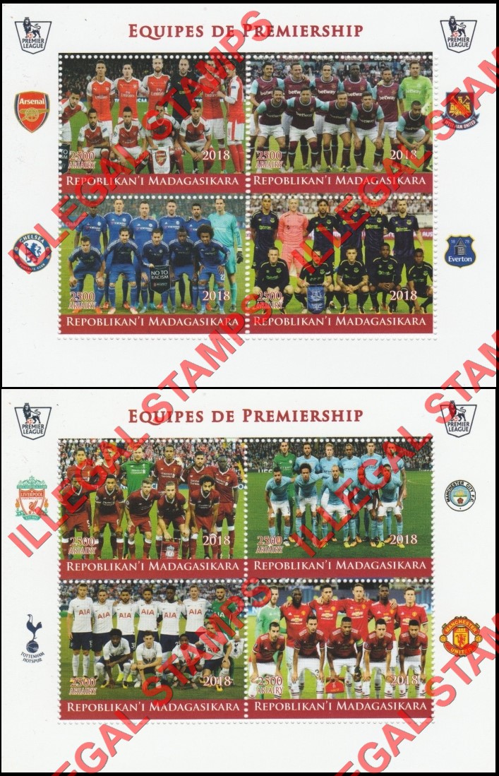 Madagascar 2018 Soccer Premier League (Football) Illegal Stamp Souvenir Sheets of 4